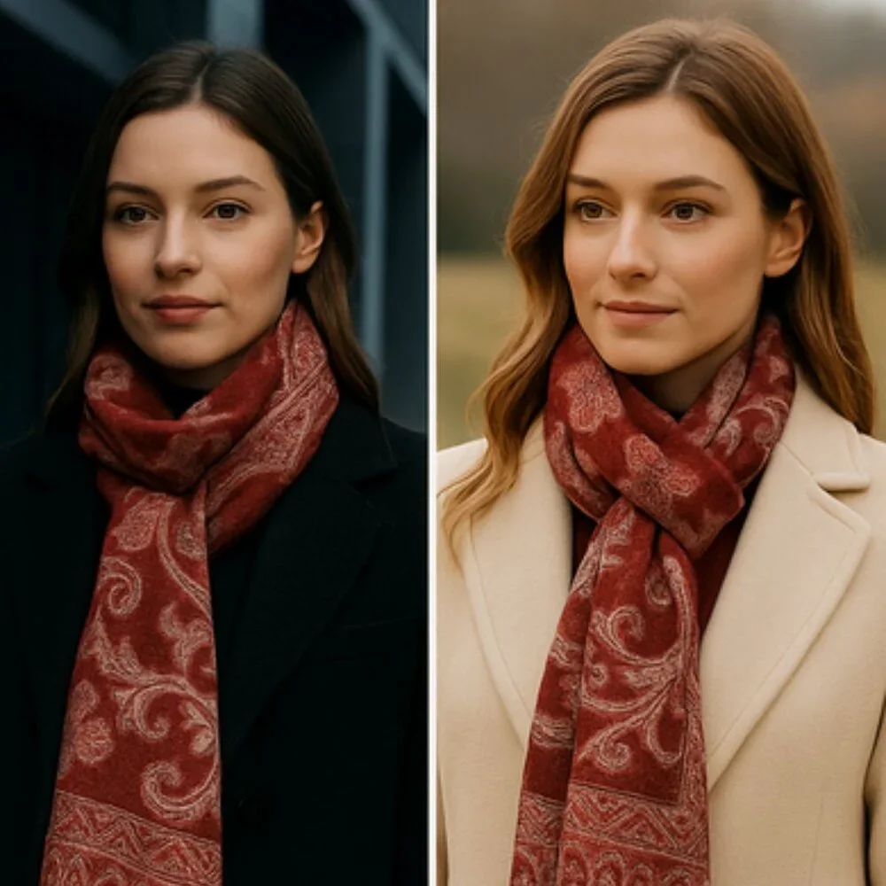 Red Paisley Pashmina-Style Shawl – Elegant, Soft & Beautiful Drape